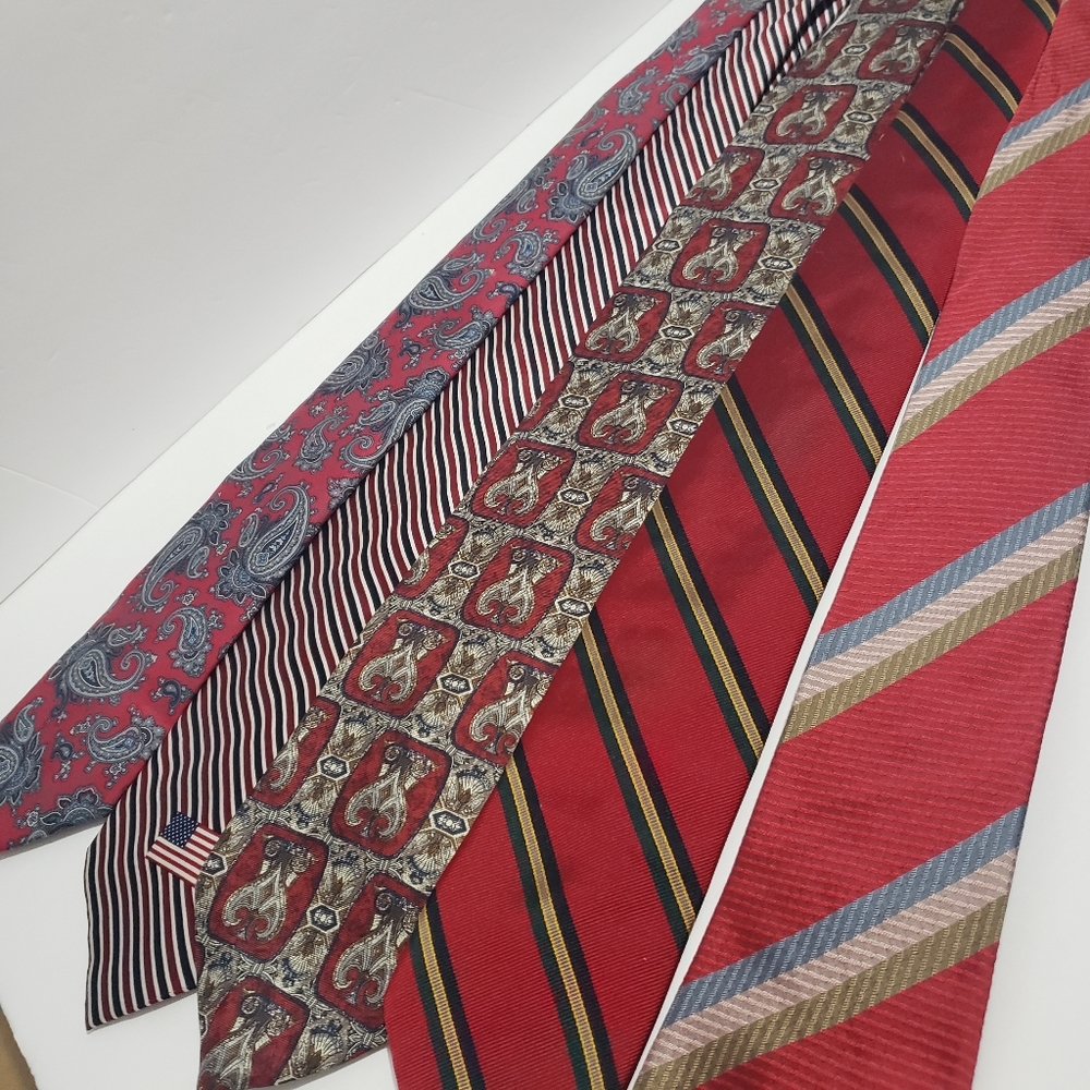 Lot of 5 Men's 100% Silk Ties Red